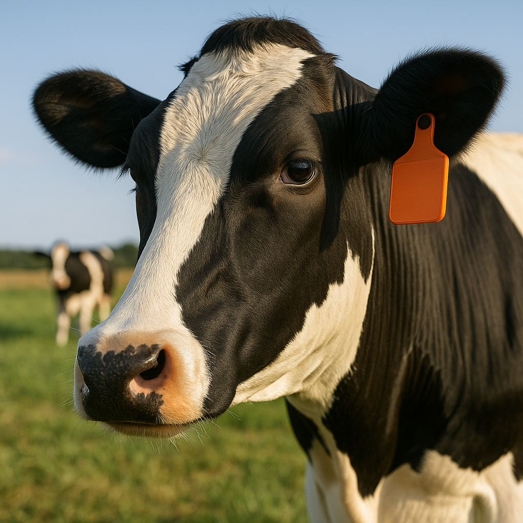 Cow with smart ear tag or collar