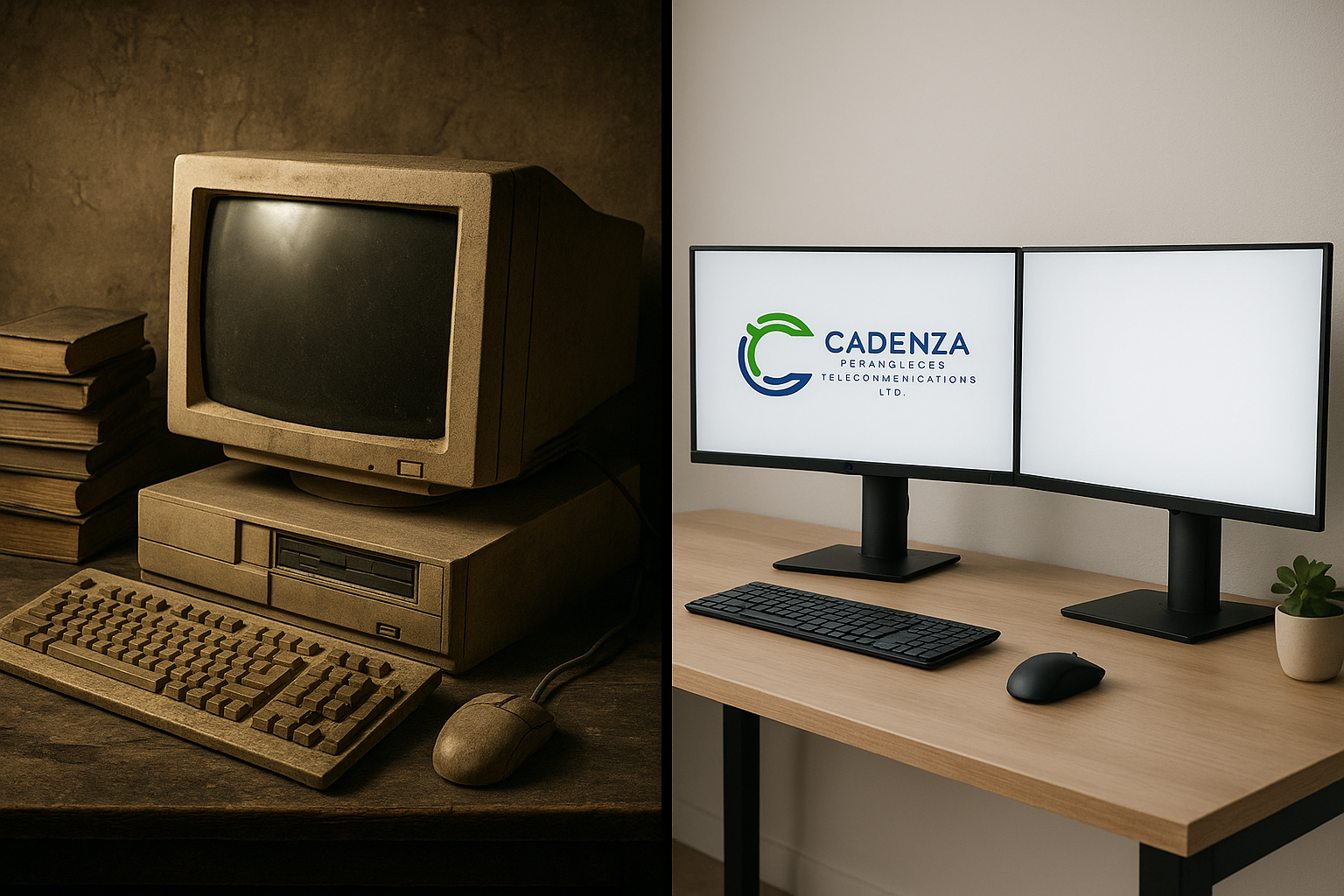 Before and after of business desk setup